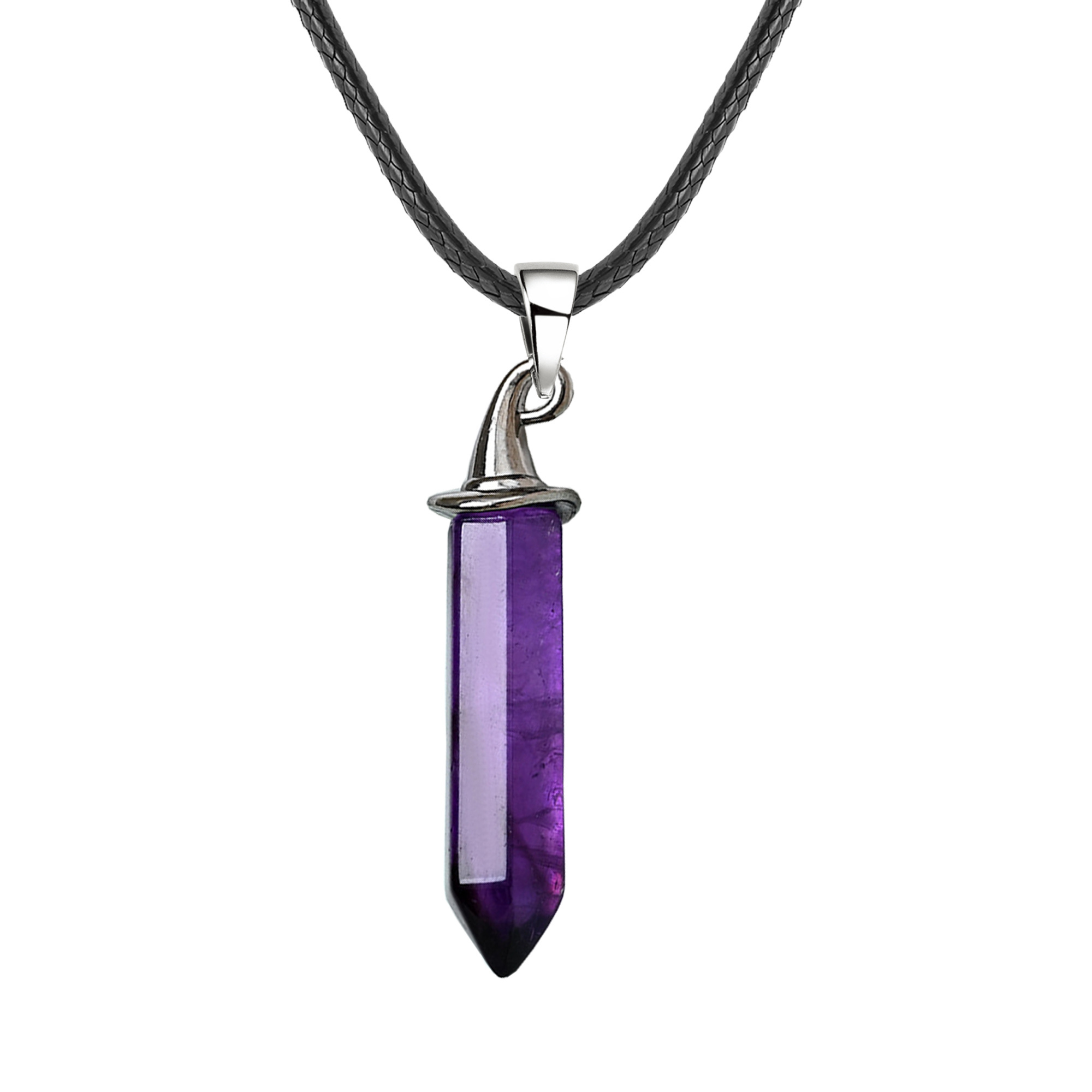 Gemstone Hexagonal Prism GunBlack Wizard Cap Pendant Necklace with 45CM Black Cord