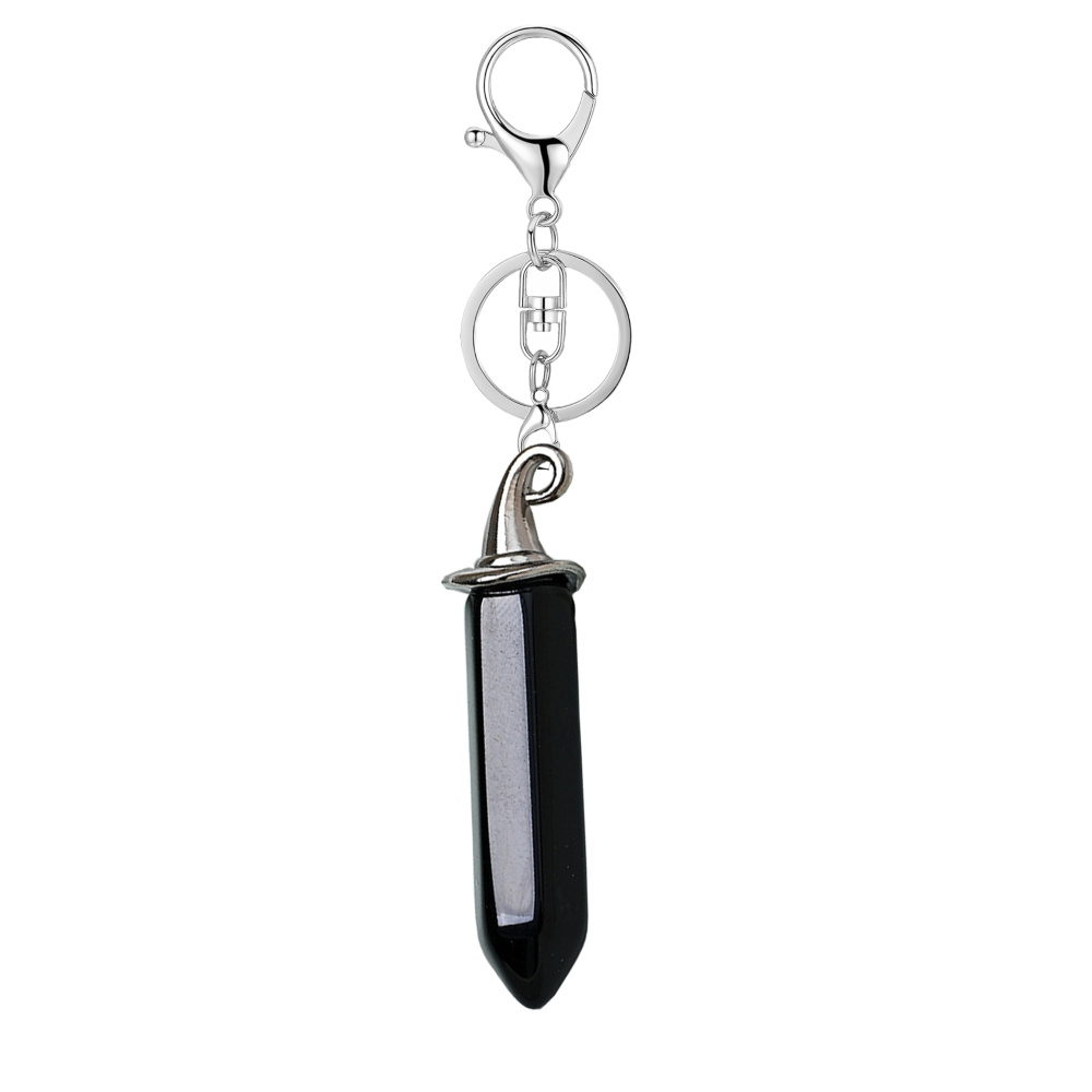 Gemstone Hexagonal Prism GunBlack Wizard Cap Pendant Necklace with 45CM Black Cord