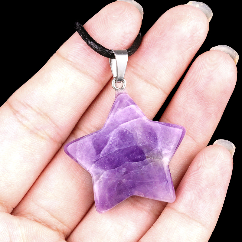 Gemstone 30MM Star Pendant Necklace 45cm Black Cord
