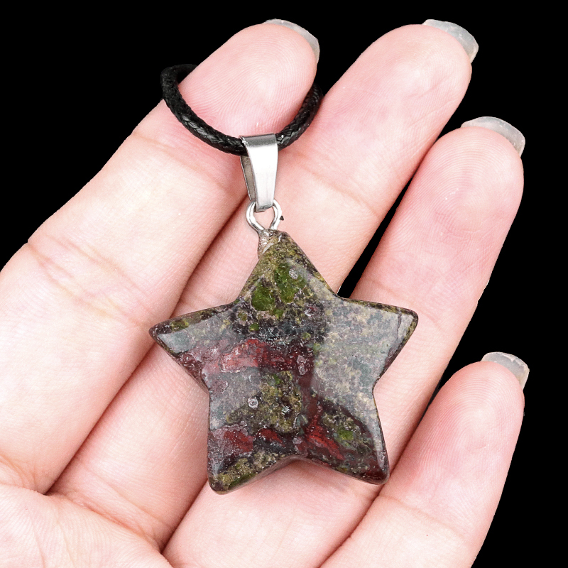 Gemstone 30MM Star Pendant Necklace 45cm Black Cord