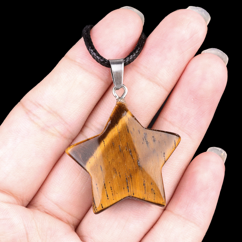 Gemstone 30MM Star Pendant Necklace 45cm Black Cord