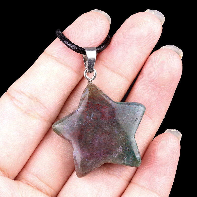 Gemstone 30MM Star Pendant Necklace 45cm Black Cord