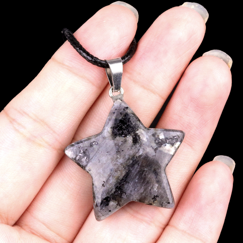 Gemstone 30MM Star Pendant Necklace 45cm Black Cord