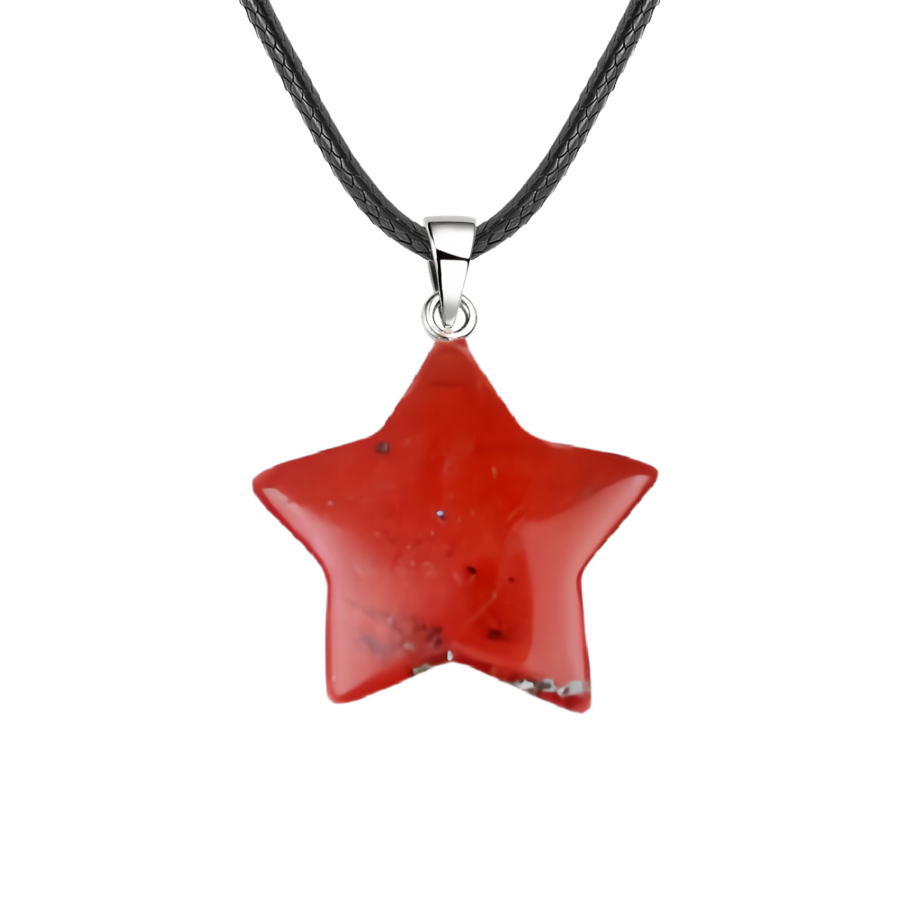 Gemstone 30MM Star Pendant Necklace 45cm Black Cord