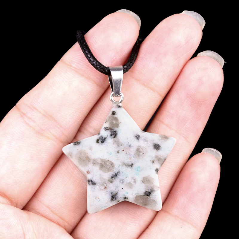 Gemstone 30MM Star Pendant Necklace 45cm Black Cord