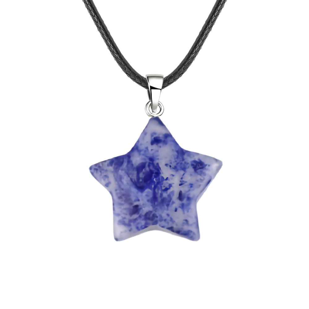 Gemstone 30MM Star Pendant Necklace 45cm Black Cord