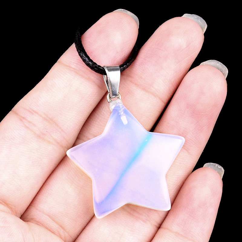 Gemstone 30MM Star Pendant Necklace 45cm Black Cord