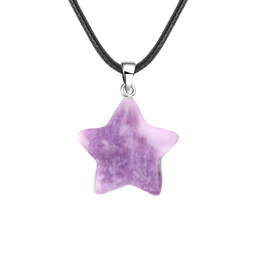 Gemstone 30MM Star Pendant Necklace 45cm Black Cord