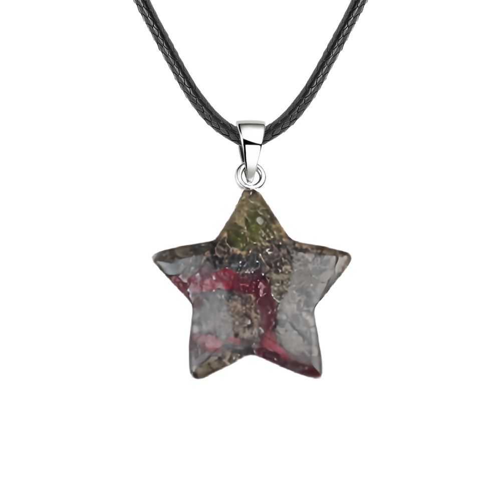 Gemstone 30MM Star Pendant Necklace 45cm Black Cord