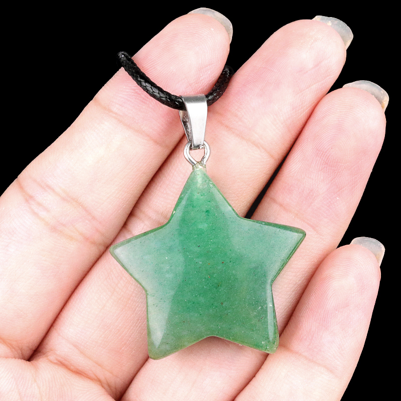 Gemstone 30MM Star Pendant Necklace 45cm Black Cord