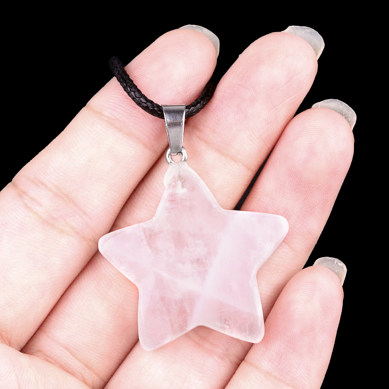 Gemstone 30MM Star Pendant Necklace 45cm Black Cord