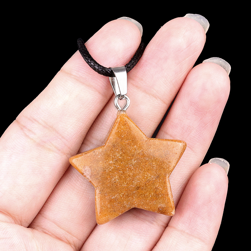 Gemstone 30MM Star Pendant Necklace 45cm Black Cord