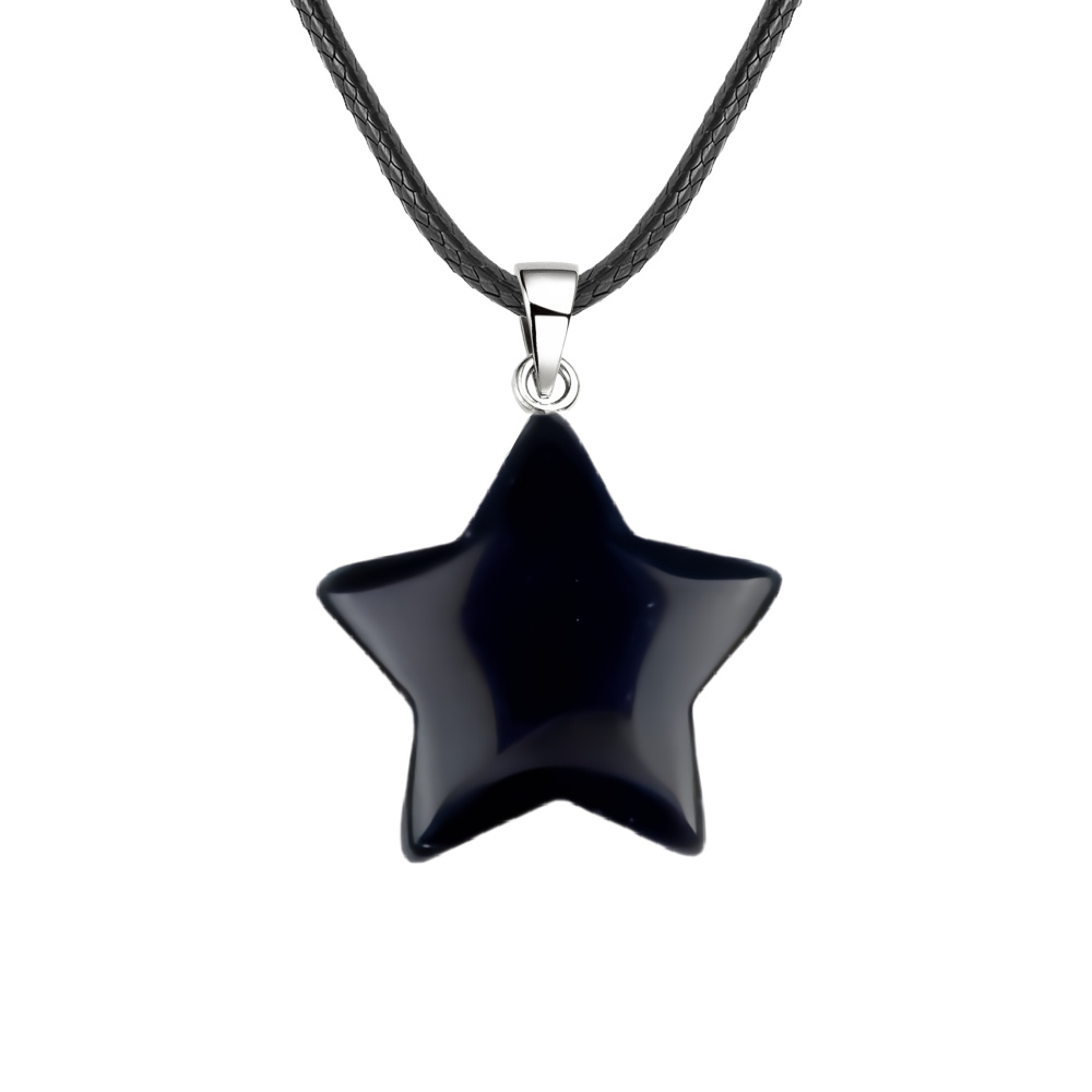 Gemstone 30MM Star Pendant Necklace 45cm Black Cord