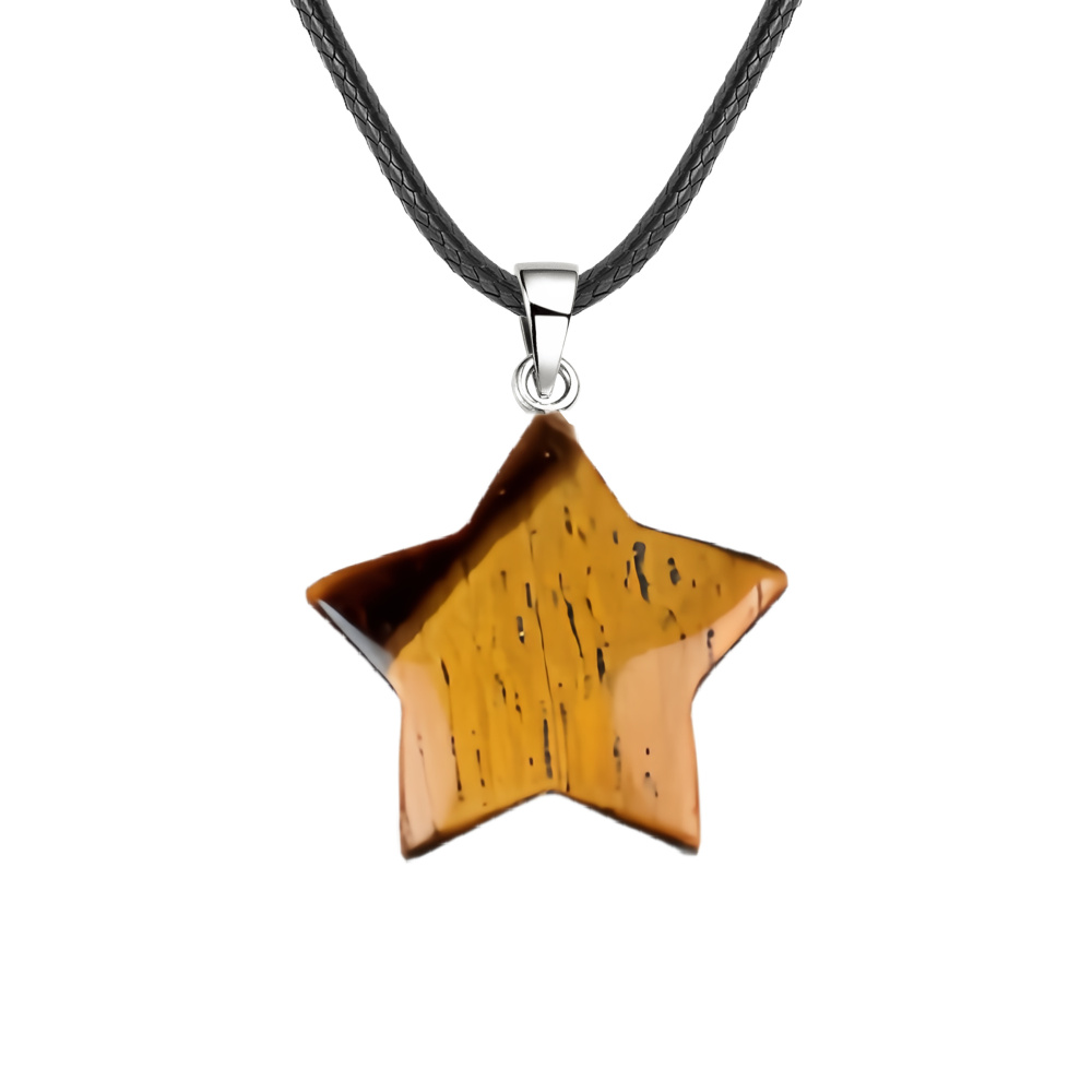 Gemstone 30MM Star Pendant Necklace 45cm Black Cord