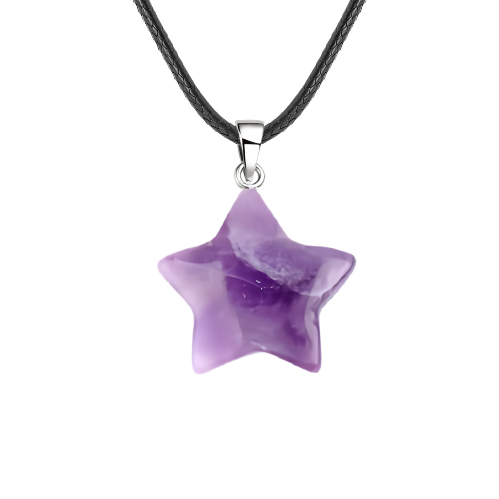 Gemstone 30MM Star Pendant Necklace 45cm Black Cord