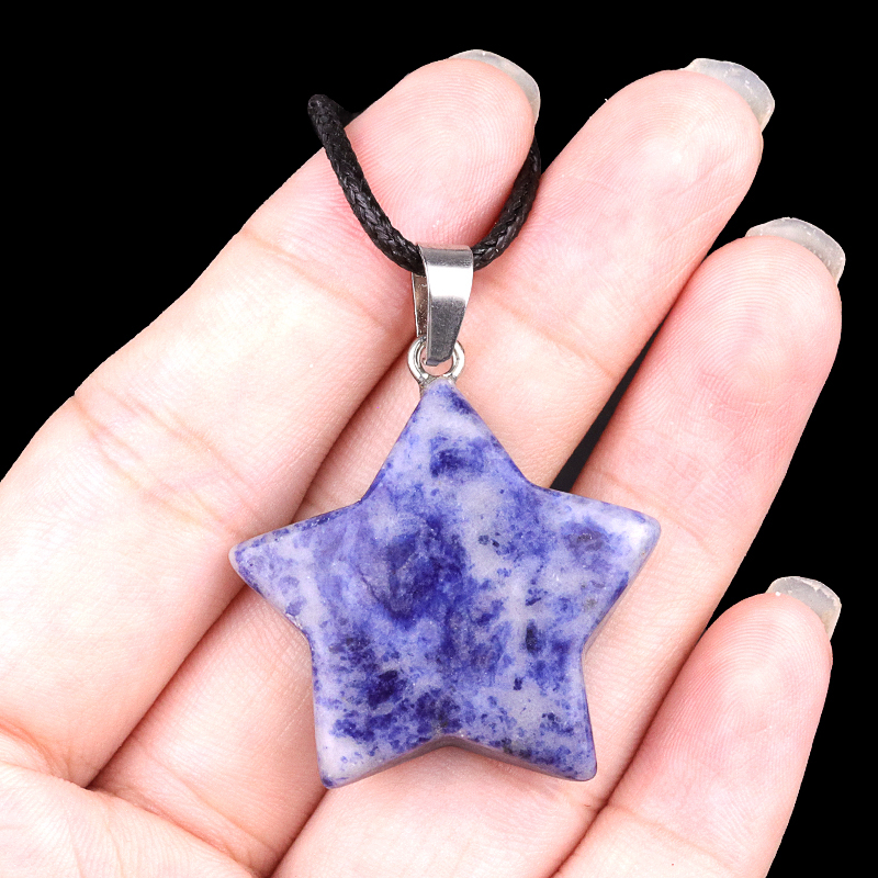 Gemstone 30MM Star Pendant Necklace 45cm Black Cord