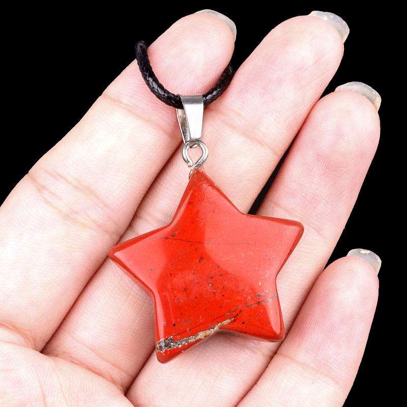 Gemstone 30MM Star Pendant Necklace 45cm Black Cord