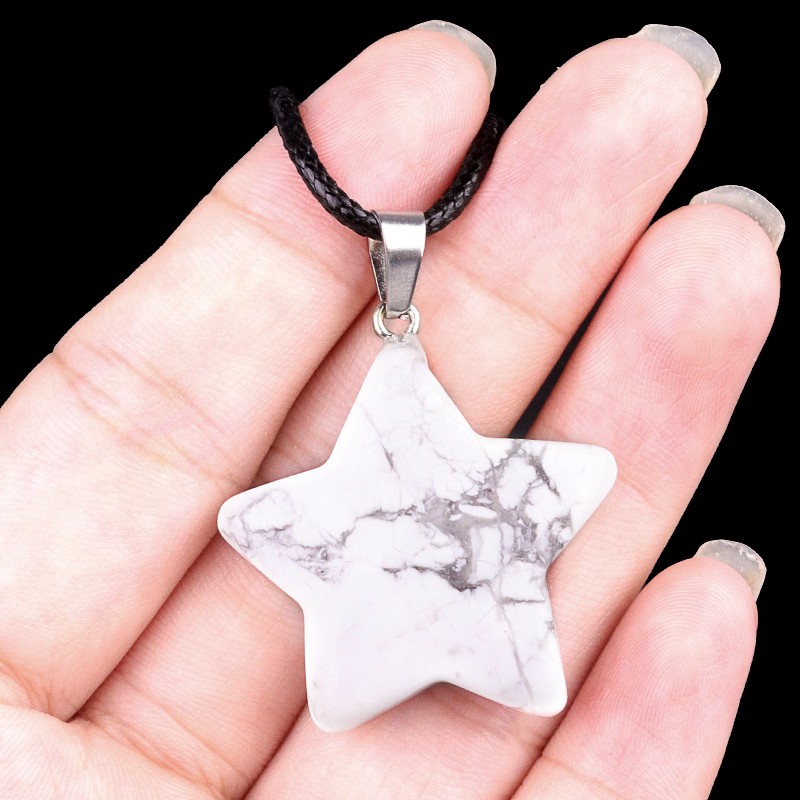 Gemstone 30MM Star Pendant Necklace 45cm Black Cord