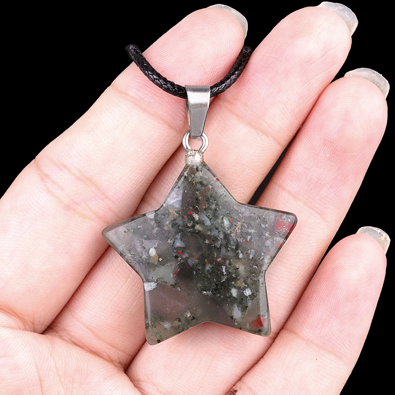 Gemstone 30MM Star Pendant Necklace 45cm Black Cord