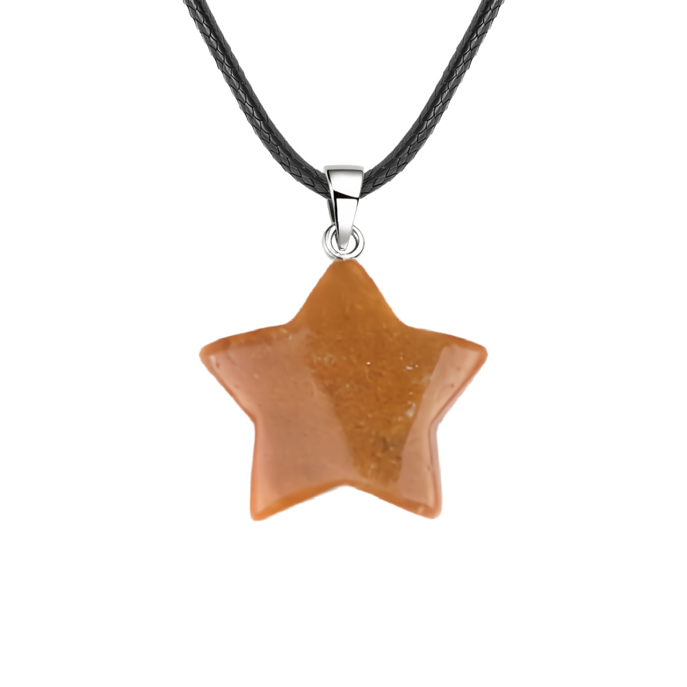 Gemstone 30MM Star Pendant Necklace 45cm Black Cord