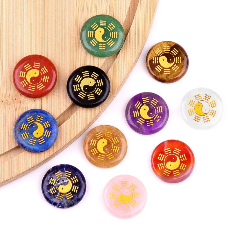 Gemstone 25MM Circular Disc Mat Handmade Craved Pattern-Metatron's Cube For Home Decor