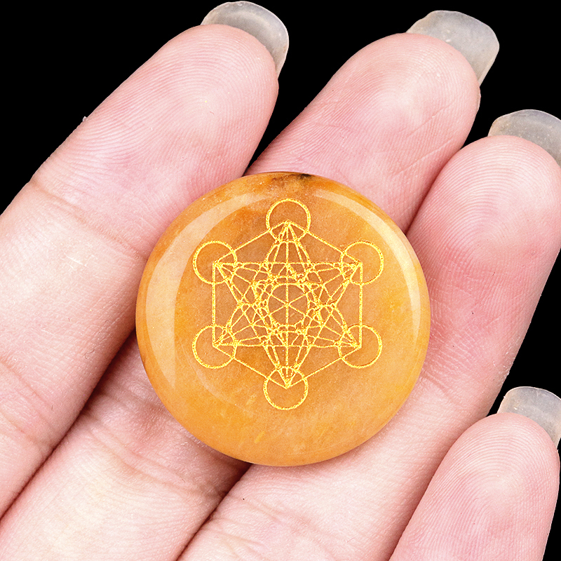 Gemstone 25MM Circular Disc Mat Handmade Craved Pattern-Taiji Bagua For Home Decor