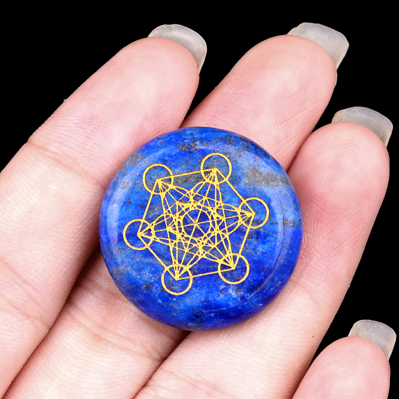 Gemstone 25MM Circular Disc Mat Handmade Craved Pattern-Metatron's Cube For Home Decor