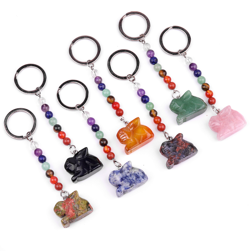 Handmade Craved 1.0Inch Rabbit Gemstone Pendant keychain