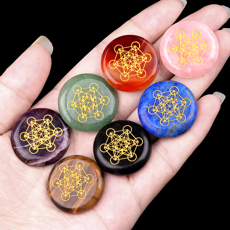 Gemstone 25MM Circular Disc Mat Handmade Craved Pattern-Taiji Bagua For Home Decor