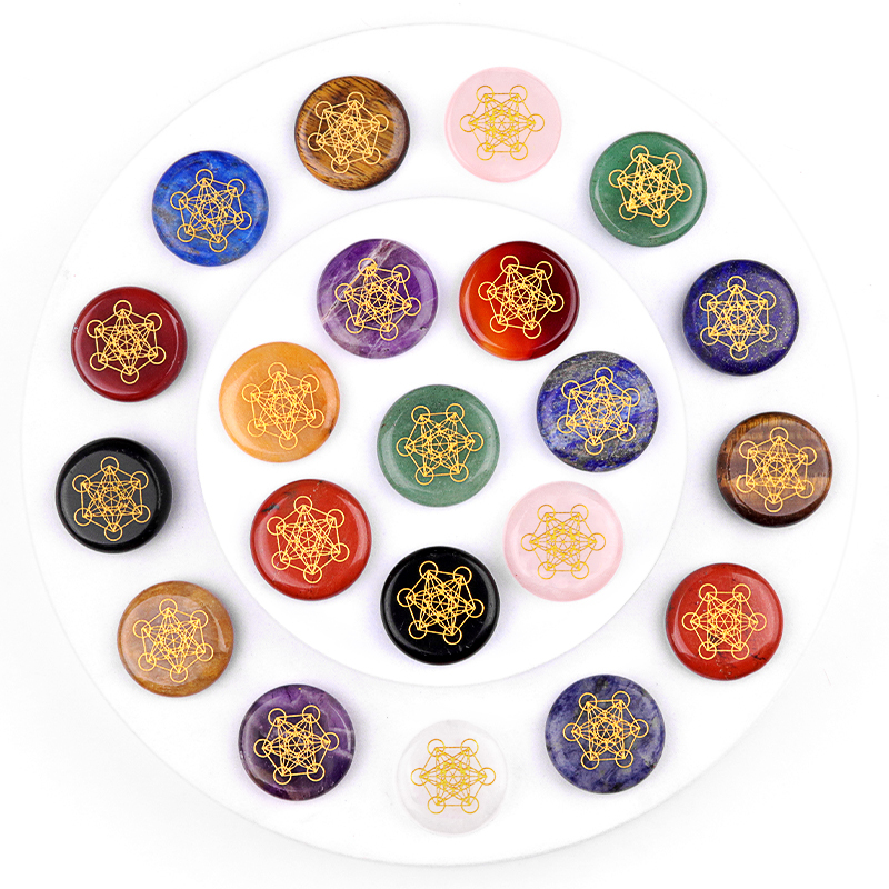 Gemstone 25MM Circular Disc Mat Handmade Craved Pattern-Taiji Bagua For Home Decor