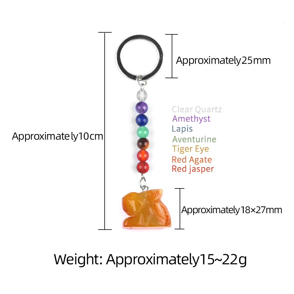 Handmade Craved 1.0Inch Rabbit Gemstone Pendant 7 Chakra Stone Key Chain