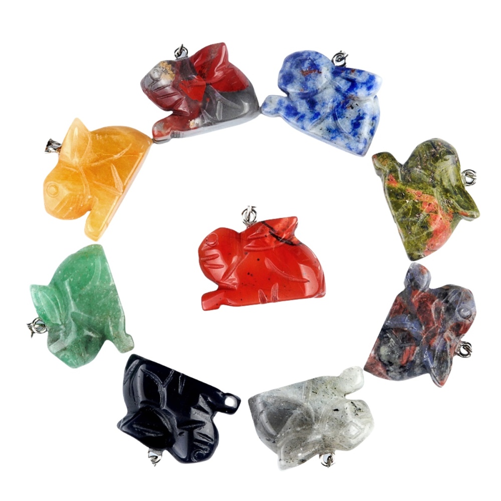 Handmade Craved 1.0Inch Rabbit Gemstone Pendant for Making Jewelry