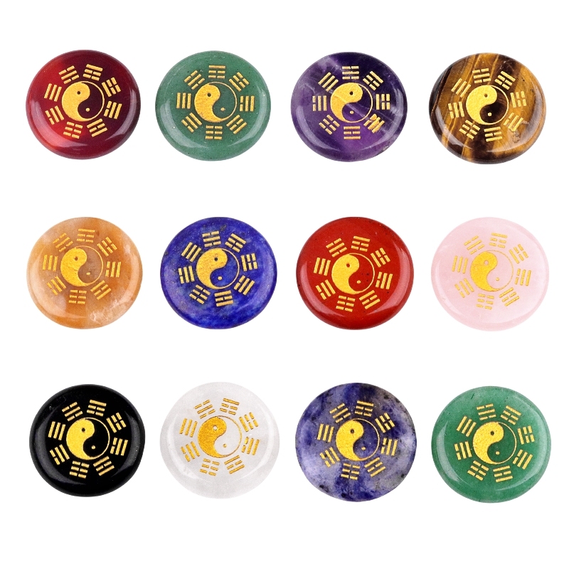 Gemstone 25MM Circular Disc Mat Handmade Craved Pattern-Metatron's Cube For Home Decor