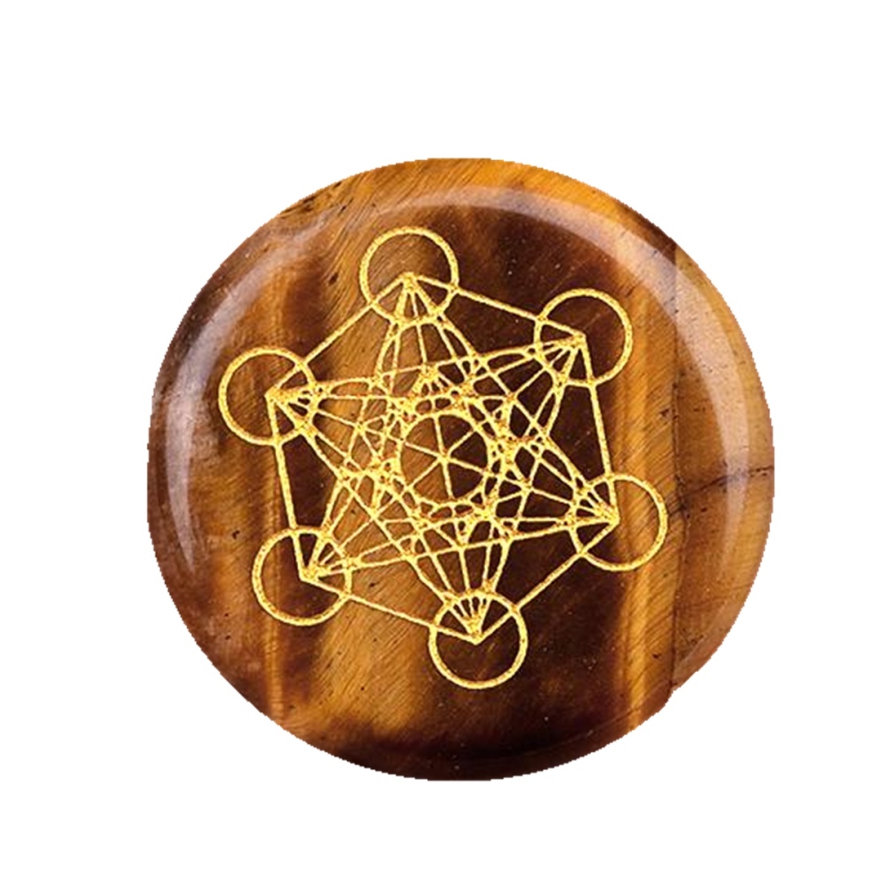 Gemstone 25MM Circular Disc Mat Handmade Craved Pattern-Metatron's Cube For Home Decor