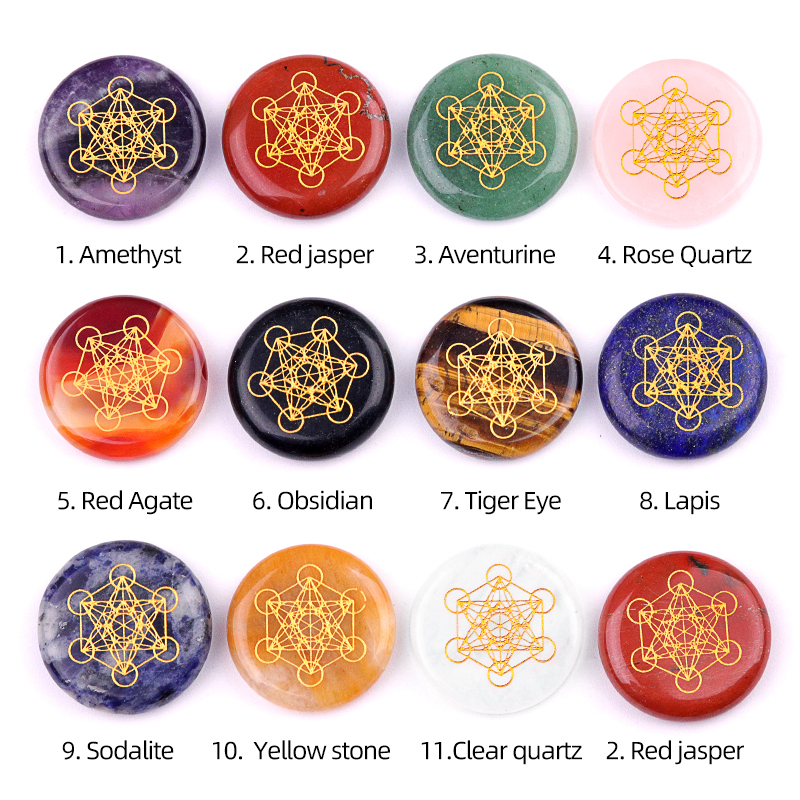 Gemstone 25MM Circular Disc Mat Handmade Craved Pattern-Metatron's Cube For Home Decor