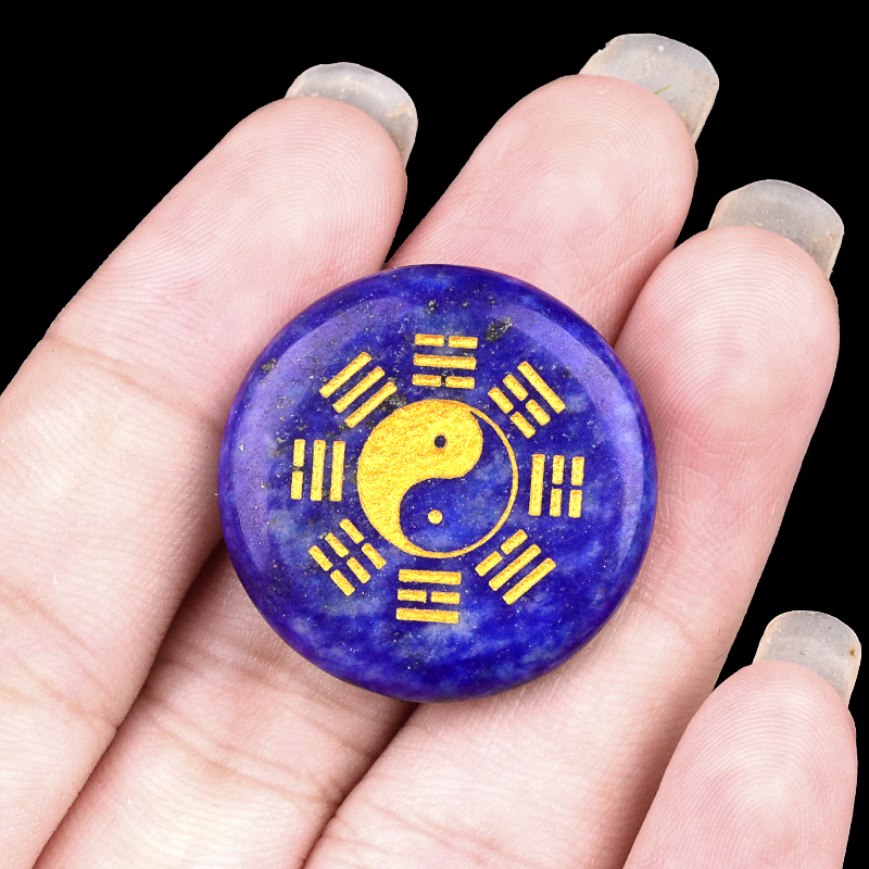 Gemstone 25MM Circular Disc Mat Handmade Craved Pattern-Taiji Bagua For Home Decor