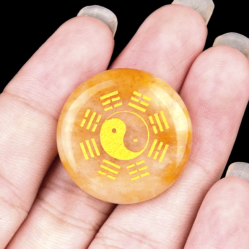 Gemstone 25MM Circular Disc Mat Handmade Craved Pattern-Taiji Bagua For Home Decor