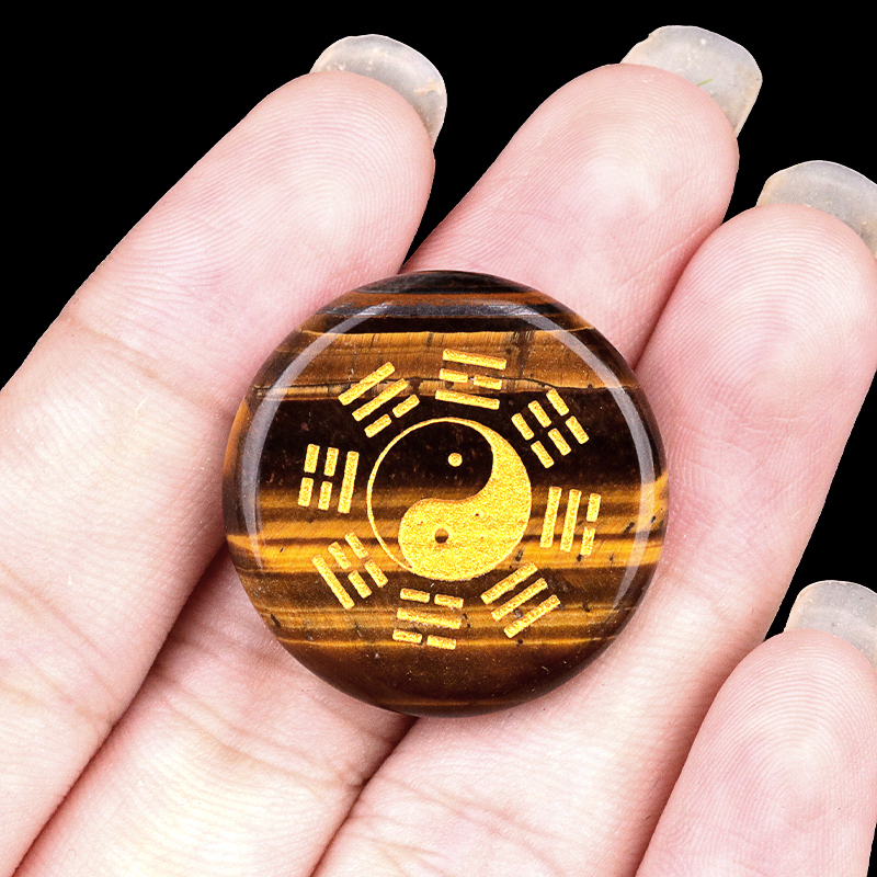 Gemstone 25MM Circular Disc Mat Handmade Craved Pattern-Taiji Bagua For Home Decor