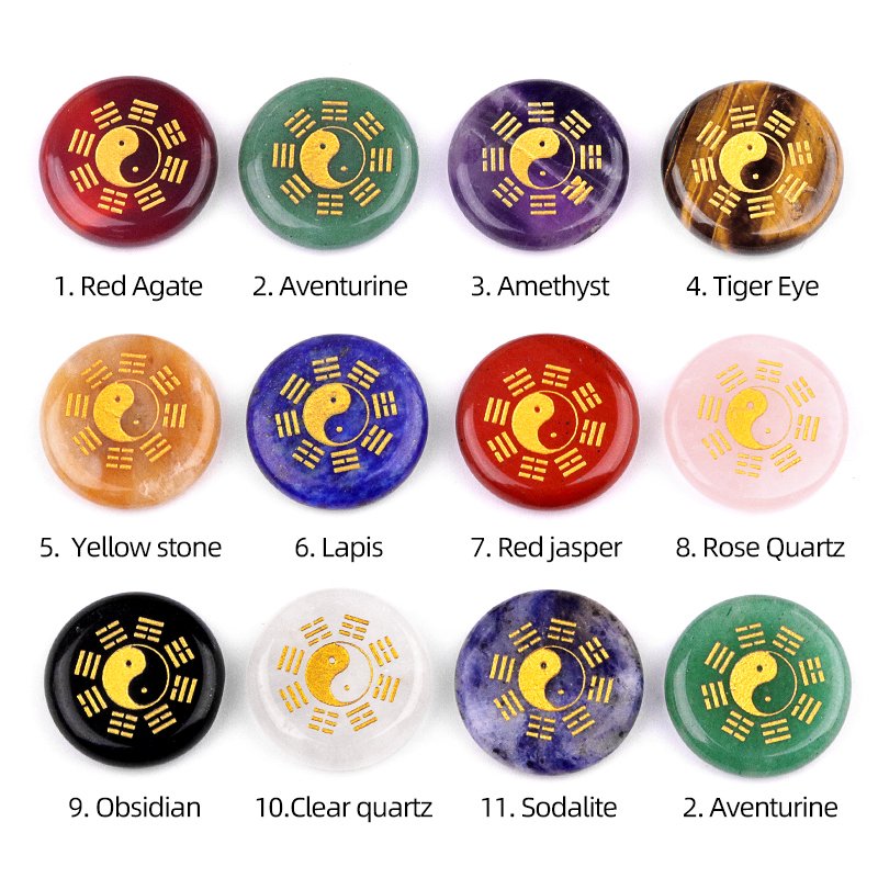 Gemstone 25MM Circular Disc Mat Handmade Craved Pattern-Taiji Bagua For Home Decor