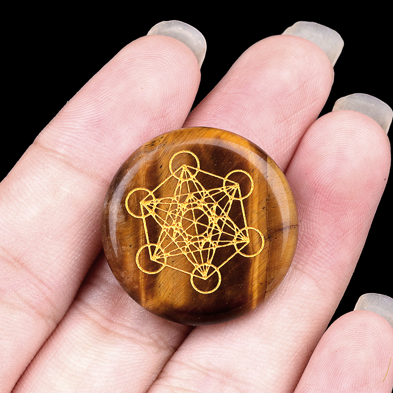 Gemstone 25MM Circular Disc Mat Handmade Craved Pattern-Metatron's Cube For Home Decor