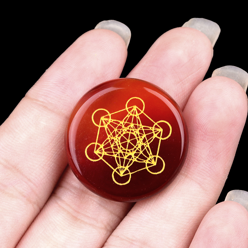 Gemstone 25MM Circular Disc Mat Handmade Craved Pattern-Metatron's Cube For Home Decor