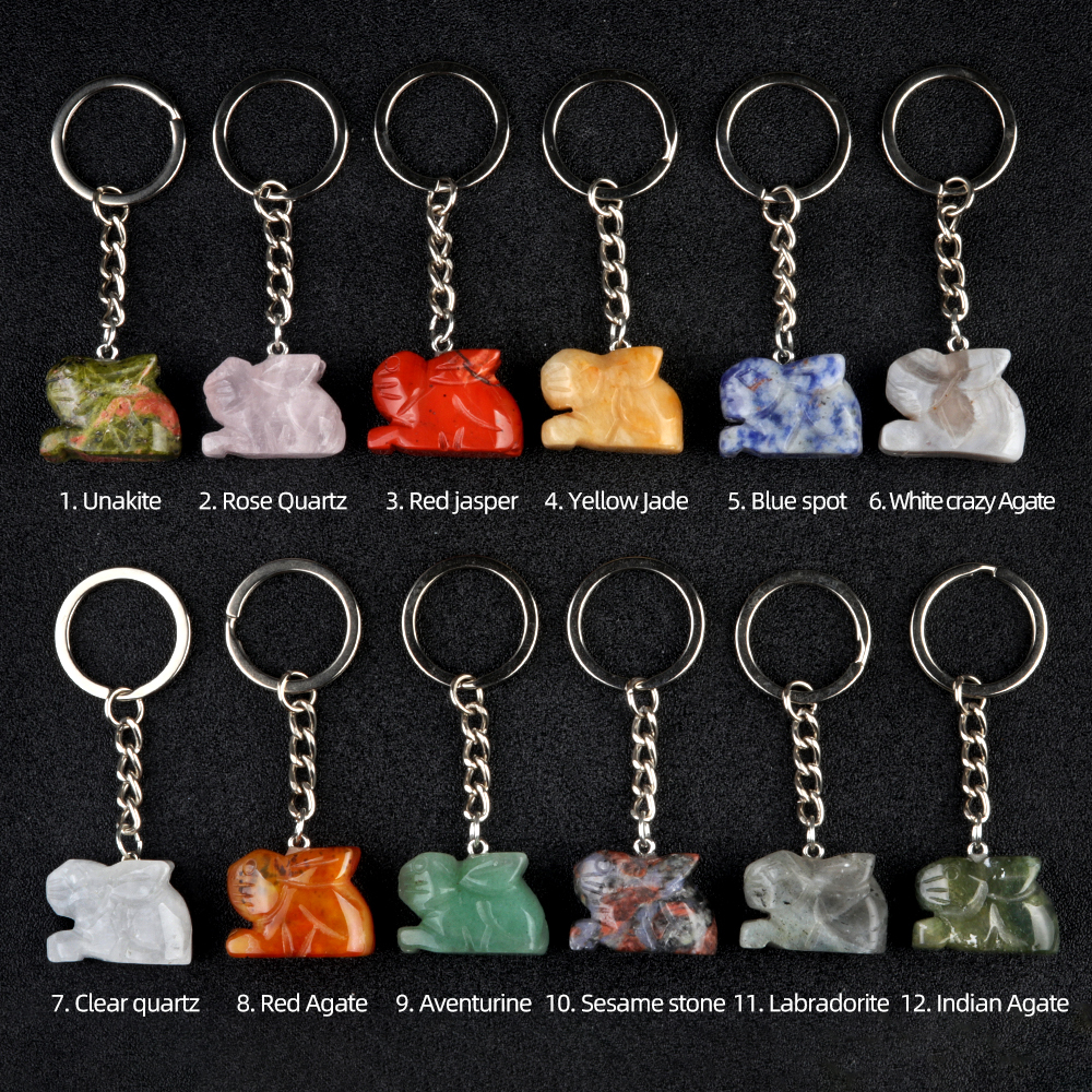Handmade Craved 1.0Inch Rabbit Gemstone Pendant keychain