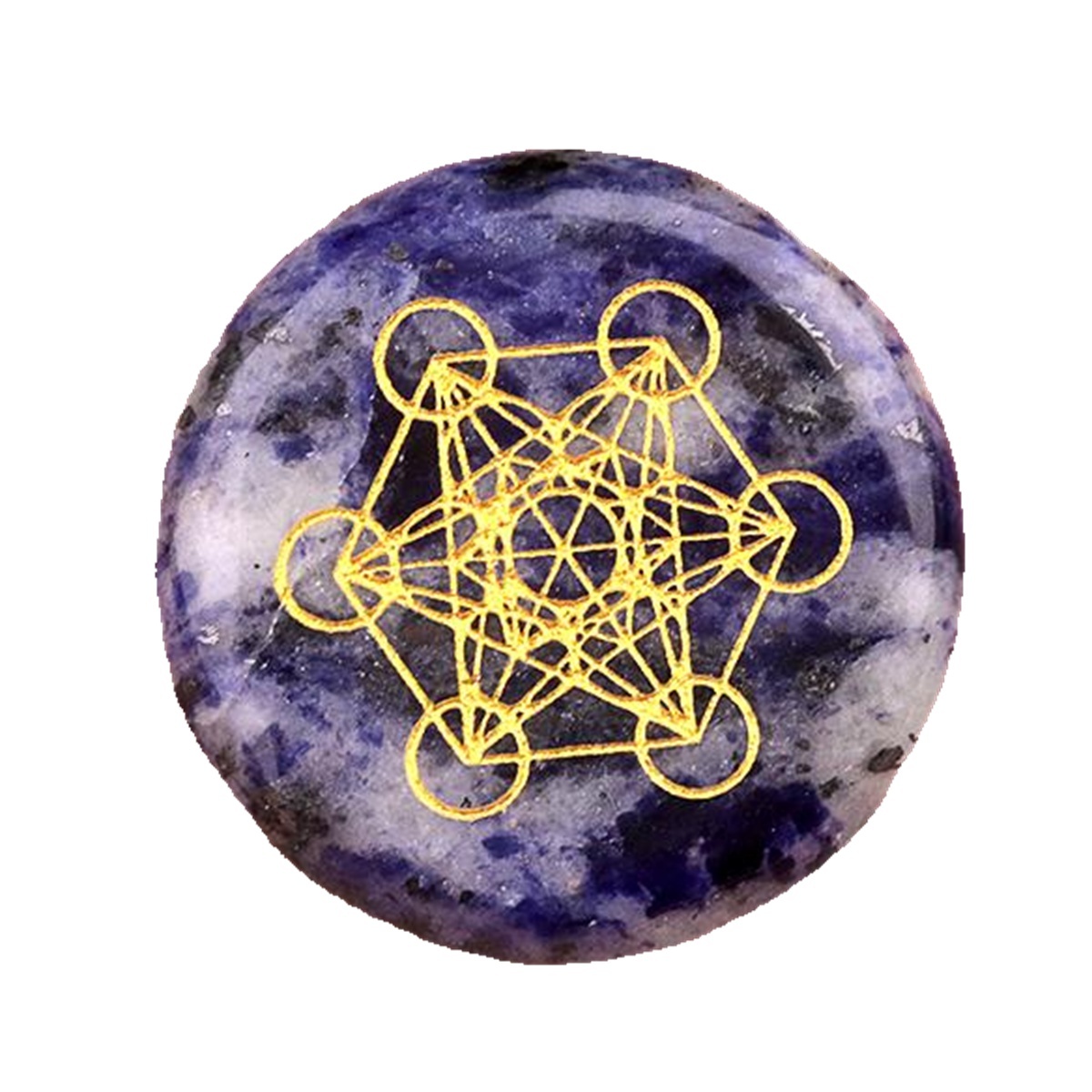 Gemstone 25MM Circular Disc Mat Handmade Craved Pattern-Metatron's Cube For Home Decor