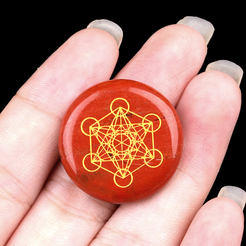 Gemstone 25MM Circular Disc Mat Handmade Craved Pattern-Taiji Bagua For Home Decor