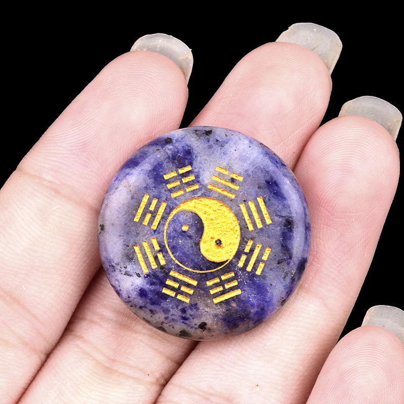 Gemstone 25MM Circular Disc Mat Handmade Craved Pattern-Taiji Bagua For Home Decor