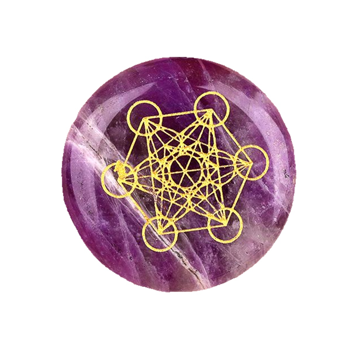 Gemstone 25MM Circular Disc Mat Handmade Craved Pattern-Metatron's Cube For Home Decor