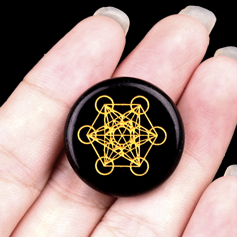 Gemstone 25MM Circular Disc Mat Handmade Craved Pattern-Taiji Bagua For Home Decor