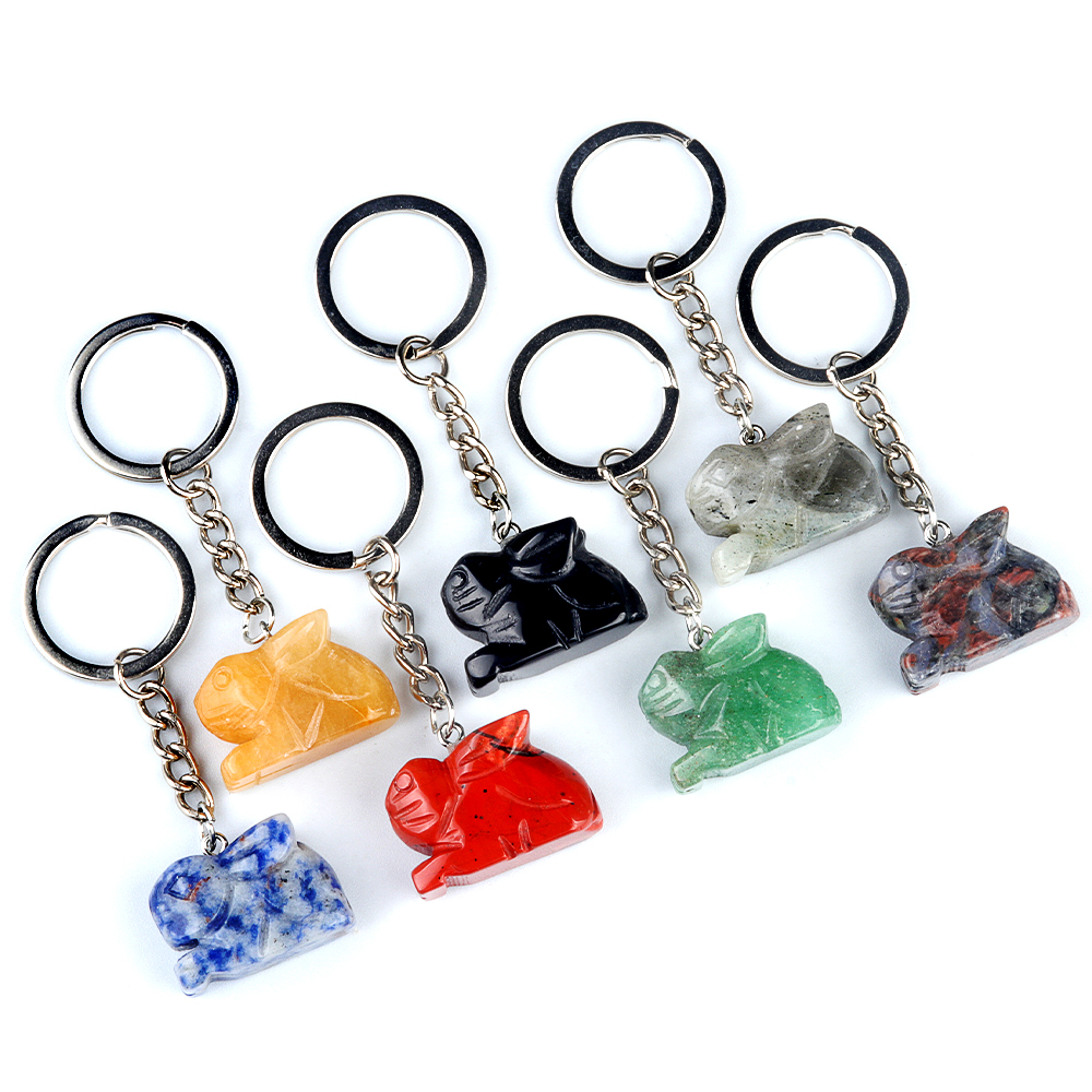 Handmade Craved 1.0Inch Rabbit Gemstone Pendant keychain