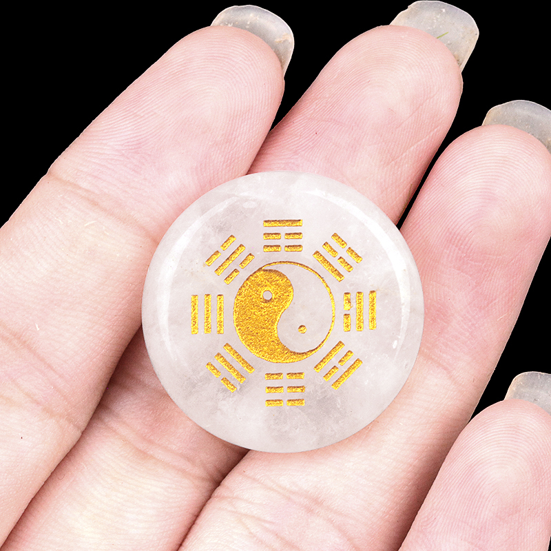 Gemstone 25MM Circular Disc Mat Handmade Craved Pattern-Taiji Bagua For Home Decor