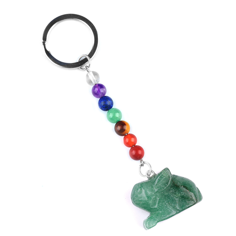 Handmade Craved 1.0Inch Rabbit Gemstone Pendant 7 Chakra Stone Key Chain